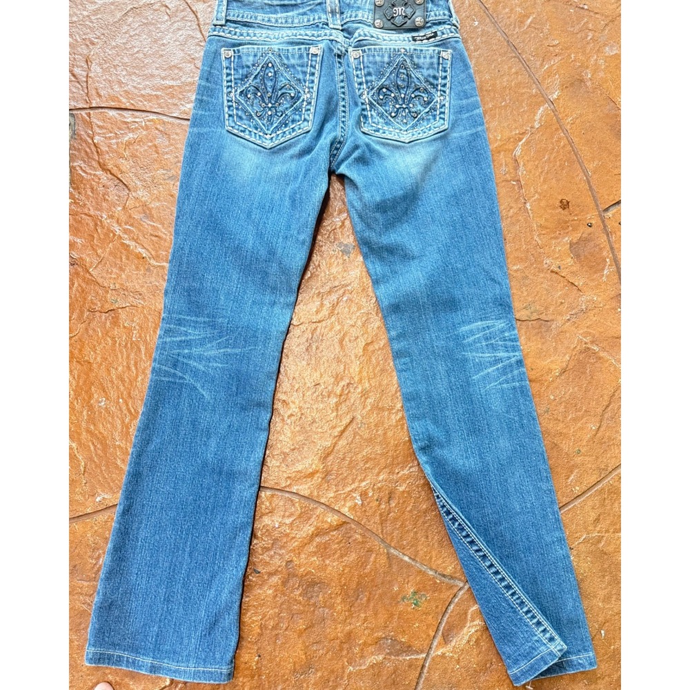 Miss Me JP5129 Bootcut Jeans Size 28 Fleur de Lis Rhinestone Distressed